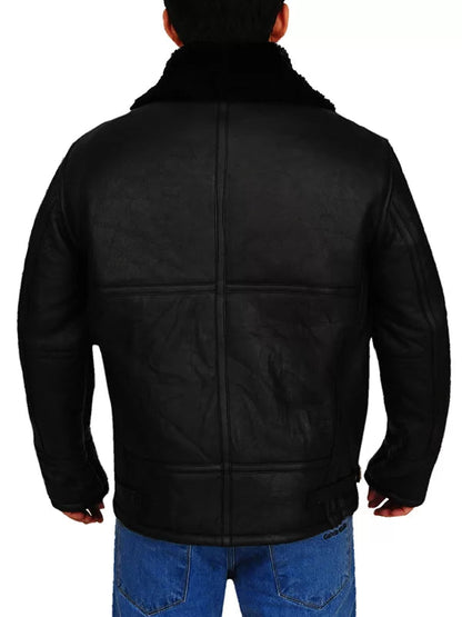Mens B3 Aviator Bomber Black Leather Jacket image 1