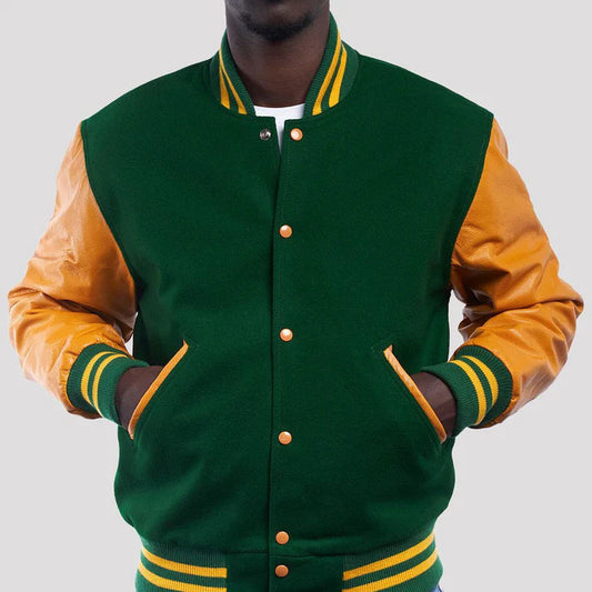 Men's Kelly Green & Bright Gold Wool Varsity Jacket image 0