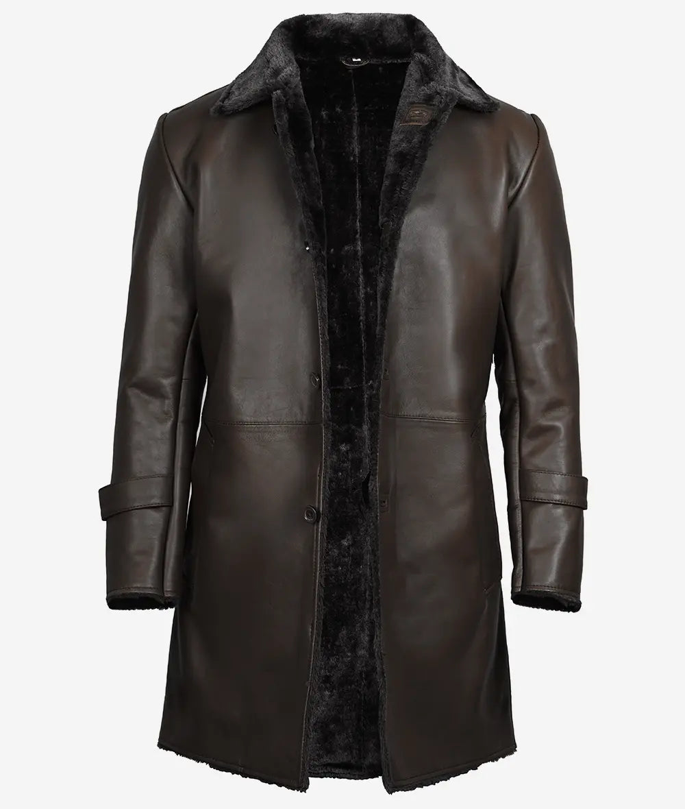 Men's 3/4-length Shearling Dark Brown Leather Coat image 1