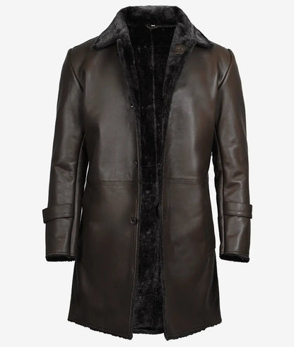 Men's 3/4-length Shearling Dark Brown Leather Coat image 1