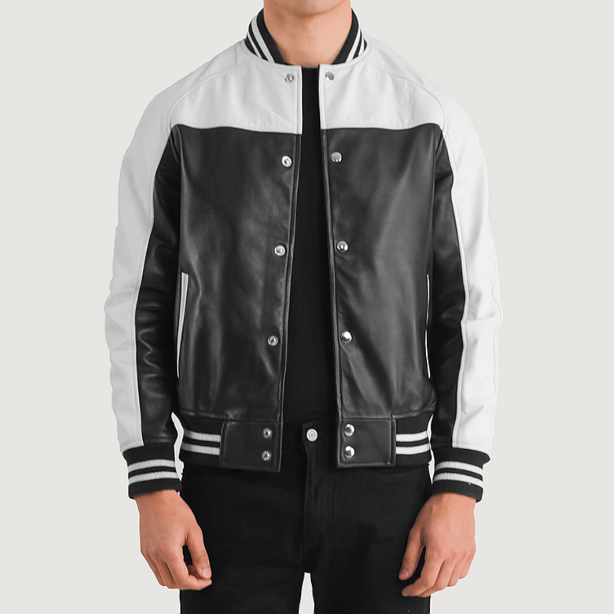 Black & White Terrance Leather Varsity Jacket image 0