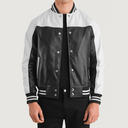 Black & White Terrance Leather Varsity Jacket image 0