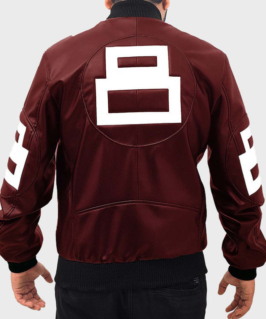 8 Ball Maroon Leather Bomber Jacket image 0
