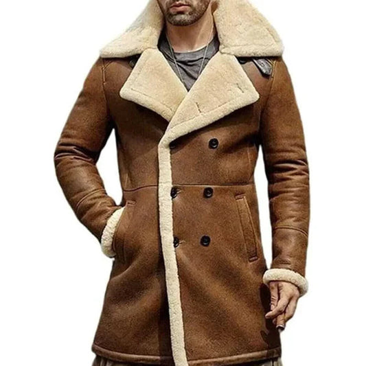 Men's Aviator Shearling Genuine Brown Leather Coat image 0