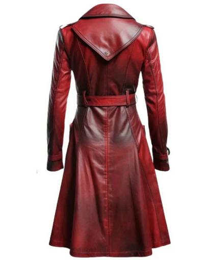 Women's Red Vire Long Leather Coat image 1