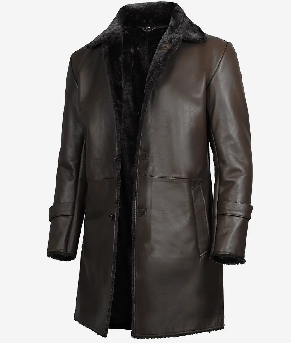 Men's 3/4-length Shearling Dark Brown Leather Coat image 0