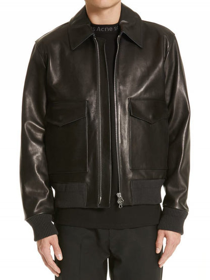 Black Lambskin Leather Jacket Men image 0