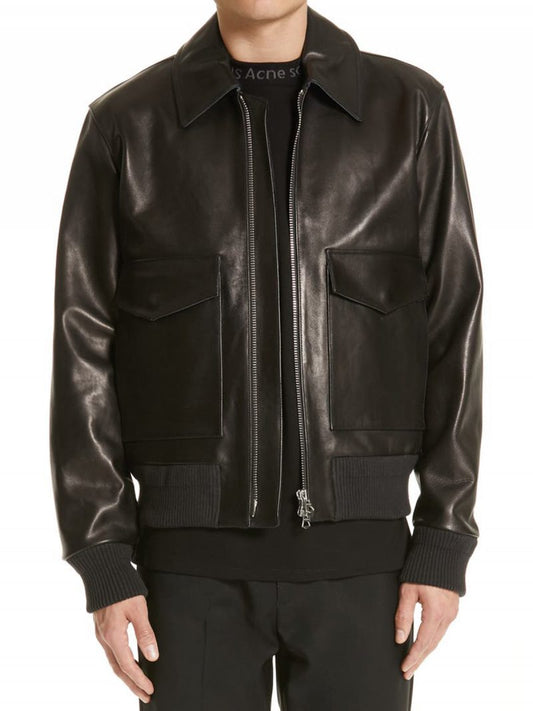 Black Lambskin Leather Jacket Men image 0