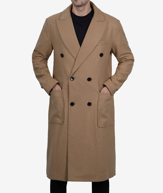Men's Beige Double Breasted Wool Coat image 0