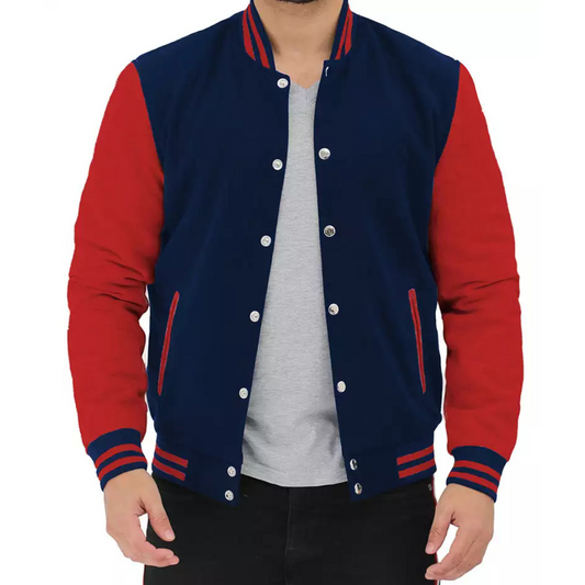 Men's Red and Navy Blue Varsity Jacket - Baseball-Style Jacket image 0