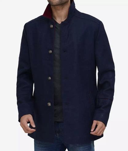 Roy Men's Navy Blue Stylish Fit Wool Car Coat image 0