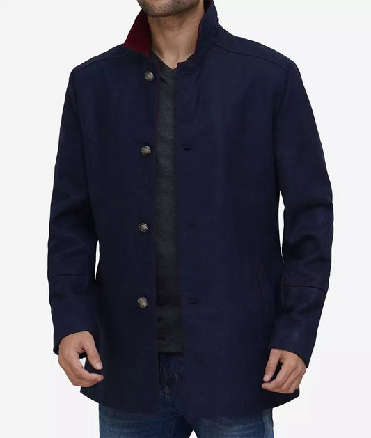 Roy Men's Navy Blue Stylish Fit Wool Car Coat image 0