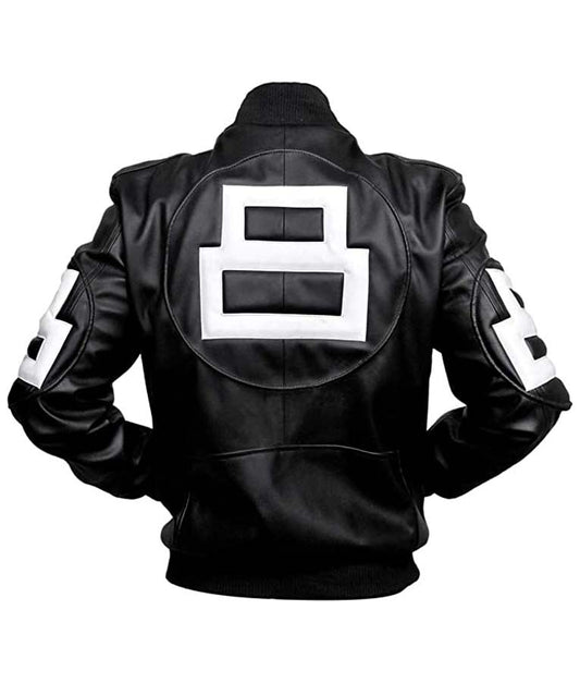 8 Ball Leather Jacket Bomber Style Black Leather Jacket image 0