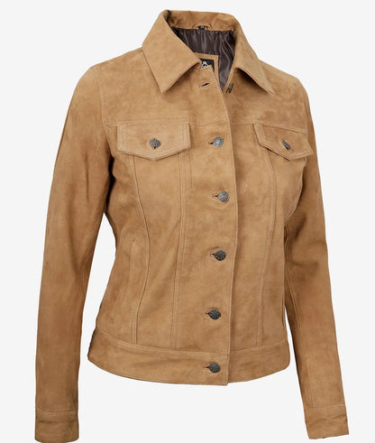 Women's Light Brown Suede Trucker Jacket image 1