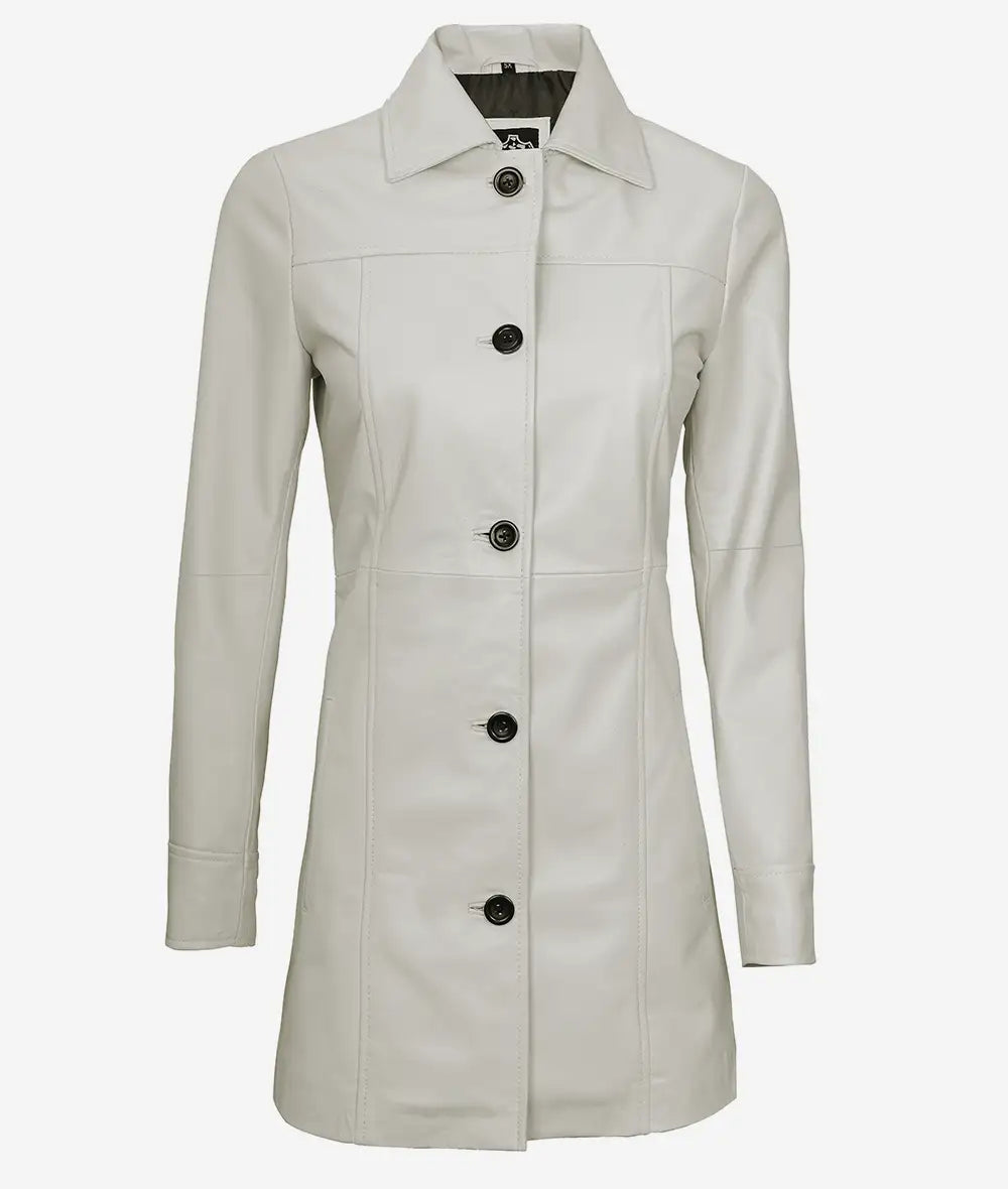 Women's Off White Real Leather 3/4 Length Coat image 1