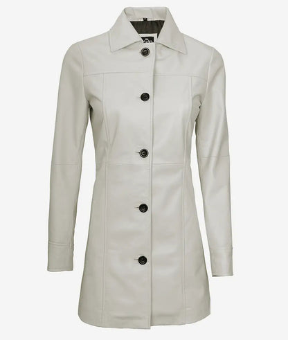 Women's Off White Real Leather 3/4 Length Coat image 1