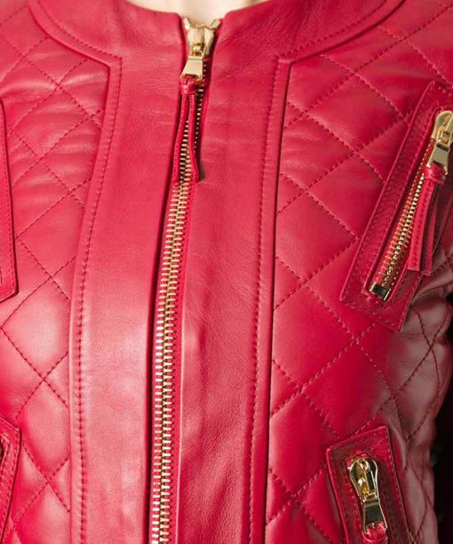 Womens Quilted Red Leather Jacket image 2