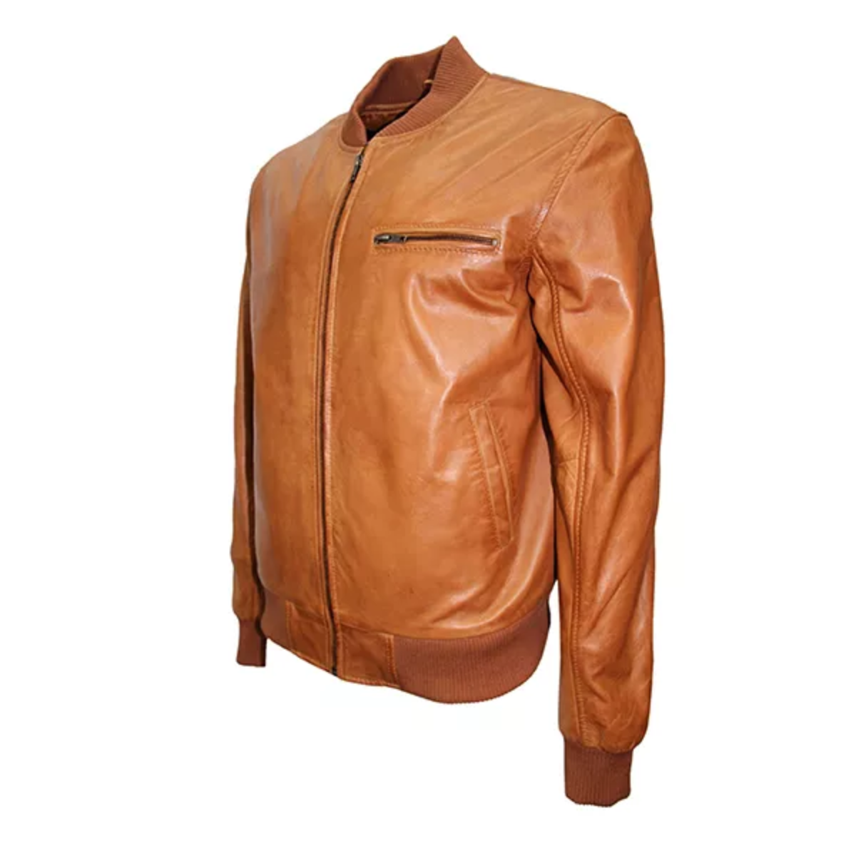 Men Casual Tan Brown Bomber Jacket image 1