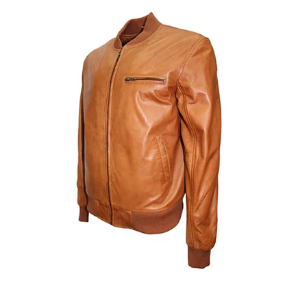 Men Casual Tan Brown Bomber Jacket image 1