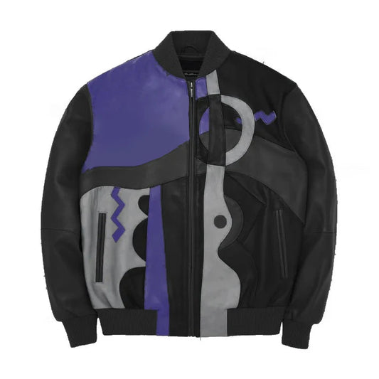 Men's Stylish Black Pecaso With Purple Leather Jacket image 0