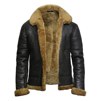 Men's B3 Faux Shearling Flying Bomber Black Leather Jacket image 0