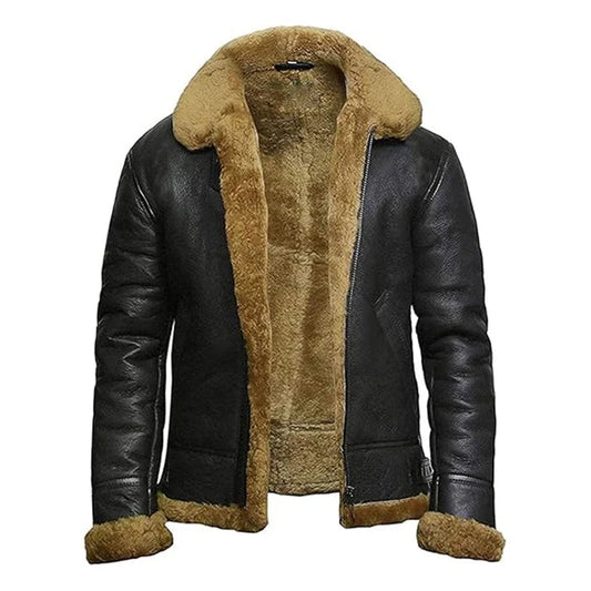 Men's B3 Faux Shearling Flying Bomber Black Leather Jacket image 0
