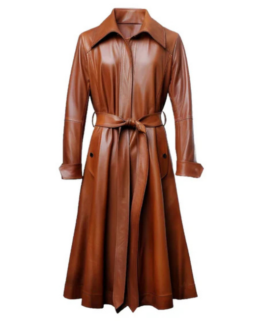 Women's Brown Stratos Long Leather Coat image 0