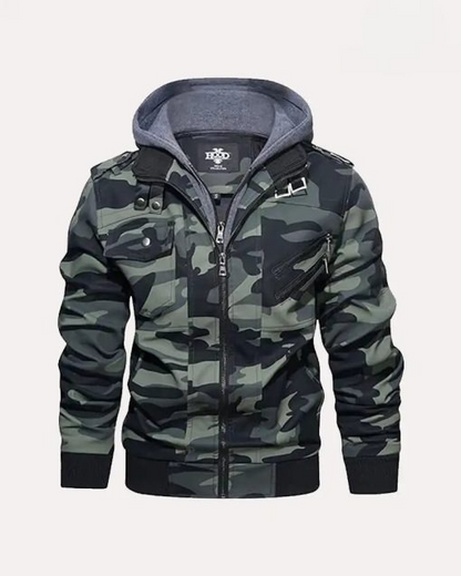 HOOD CREW Mens PU Faux Leather Motorcycle Bomber Jacket With a Removable Hood image 0