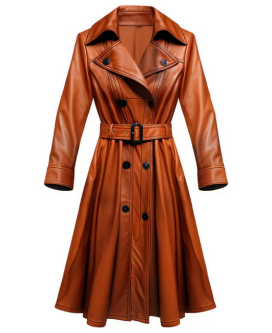 Women's Brown Echelon Long Leather Coat image 0