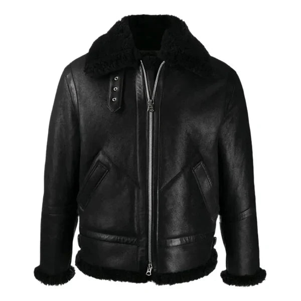 Men's B3 Faux Shearling Black Bomber Leather Jacket image 0