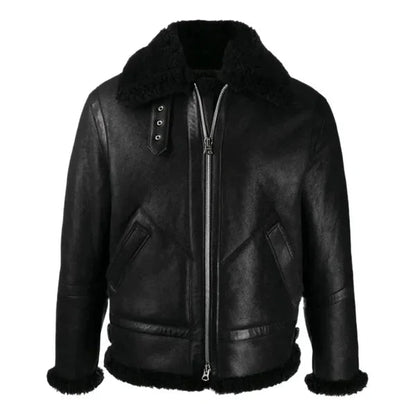 Men's B3 Faux Shearling Black Bomber Leather Jacket image 0