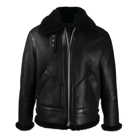 Men's B3 Faux Shearling Black Bomber Leather Jacket image 0