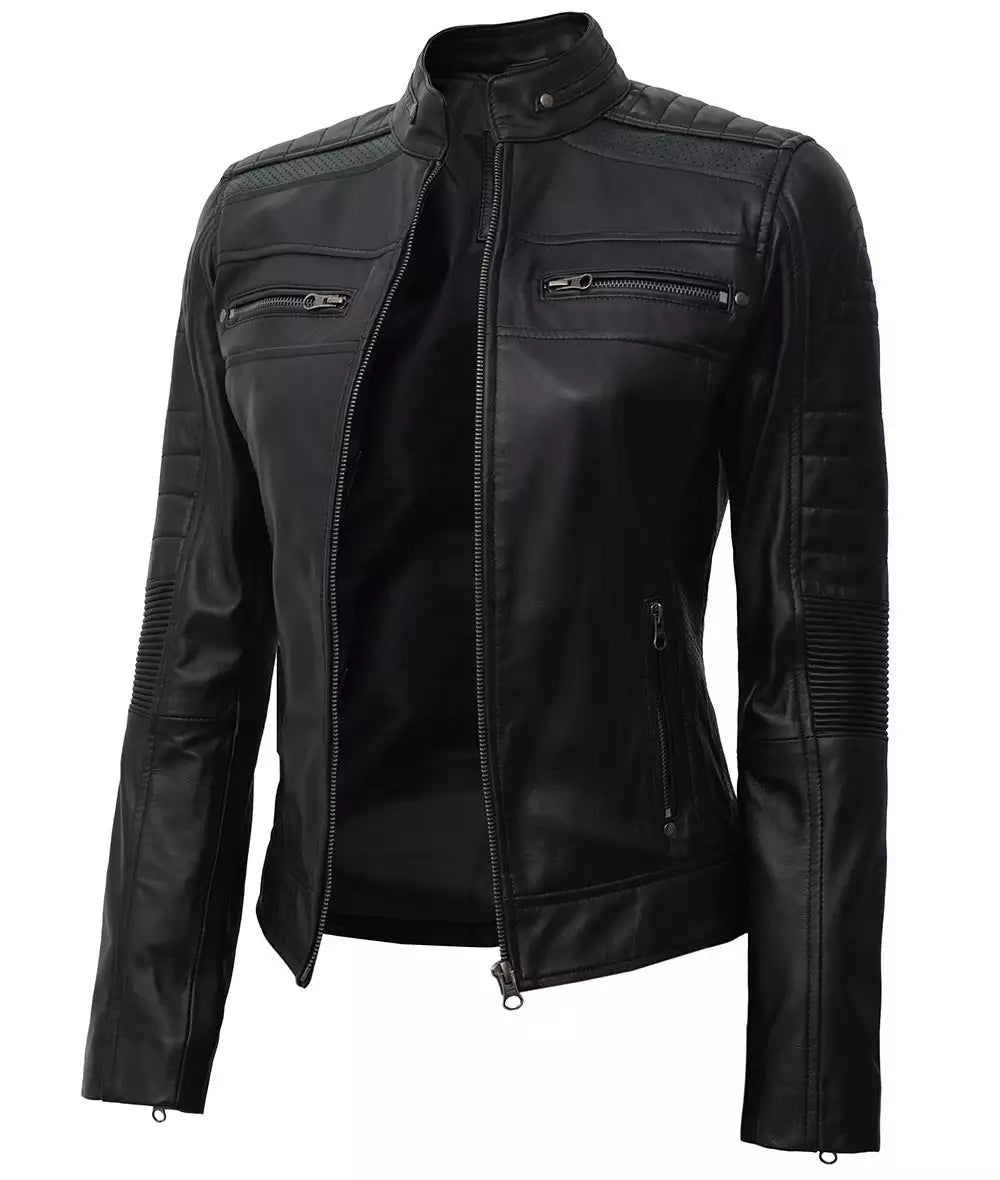 Women's Black Classic Leather Biker Jacket image 0