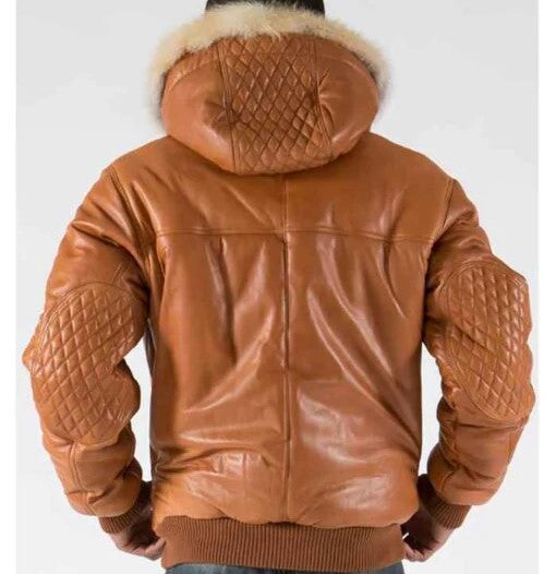 Men's Basic Fur Collar Brown Leather jacket image 1