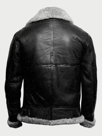 B3 Bomber Black Fur Pilot Leather Jacket image 1