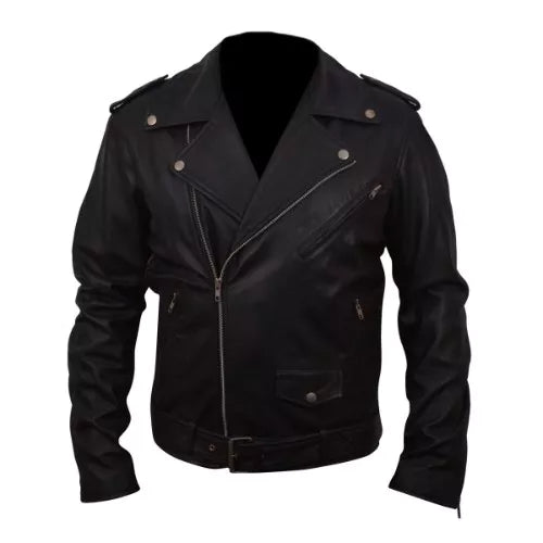 Belted Rider Black Biker Faux Leather Jacket image 0