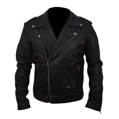 Belted Rider Black Biker Faux Leather Jacket image 0