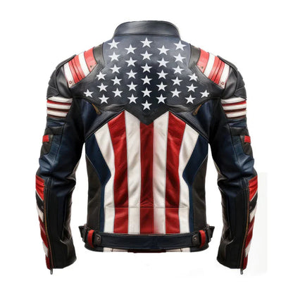 Men's American Flag Casual Zipper Leather Jacket image 1