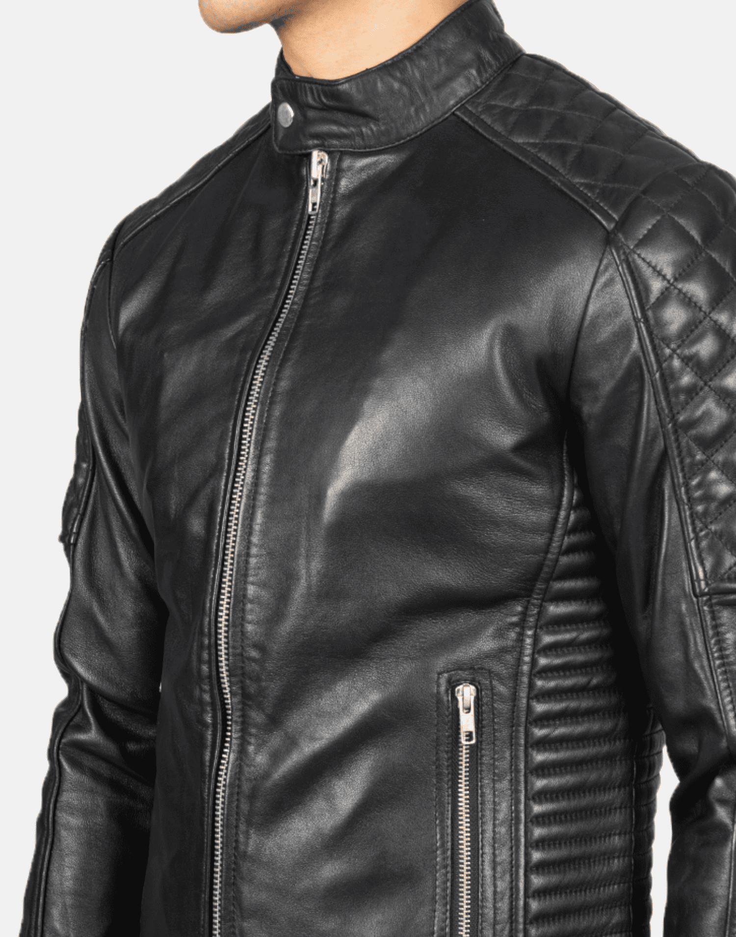 Black Fernando Quilted Biker Leather Jacket image 2