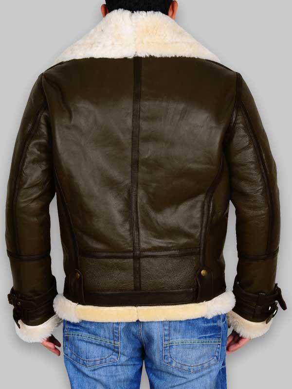WWII B3 Bomber Men Army Green Shearling Jacket image 4