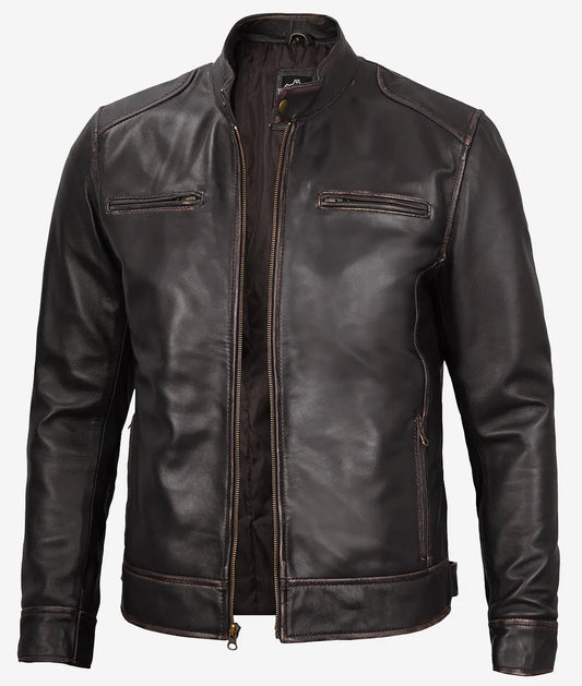 Men's Vintage Brown Real Leather Cafe Racer Jacket image 0
