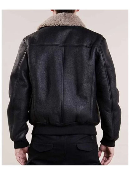 Mens Black Aviator Bomber Leather Jacket image 1