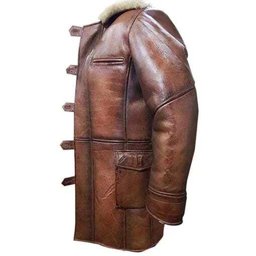 Bane Coat Brown Genuine Leather Coat Faux Shearling Costume image 1