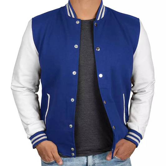 Men's Royal Blue White-Sleeved Varsity Jacket - Baseball Style Jacket image 0
