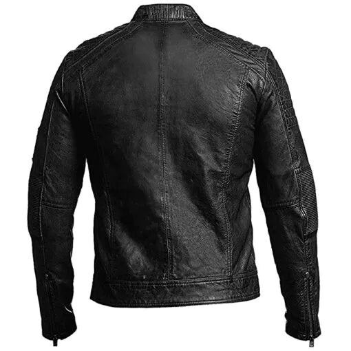 Vintage Cafe Racer Moto Distressed Black Genuine Leather Jacket image 1