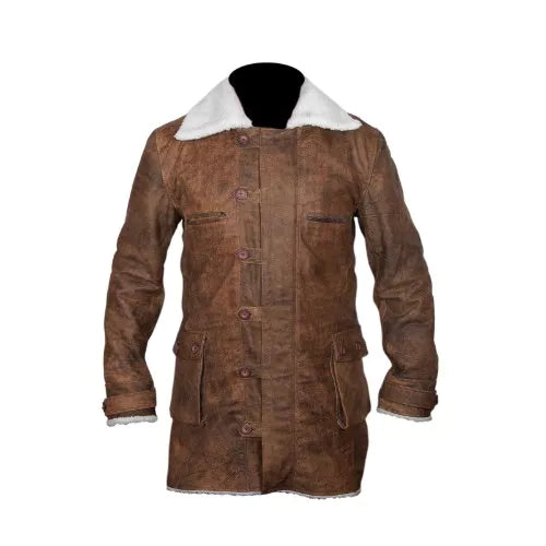 Bane Coat Distressed Brown Genuine Real Leather Jacket Dark Knight Shearling image 0