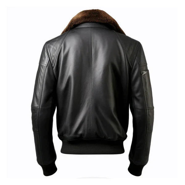 Men's B3 Pilot Faux Shearling Bomber Black Leather Jacket image 1