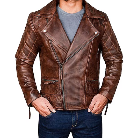 Men's Diamond Quilted Distressed Leather Jacket image 0
