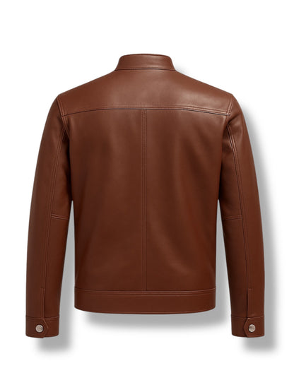 back view of Brown leather jacket on a white background
