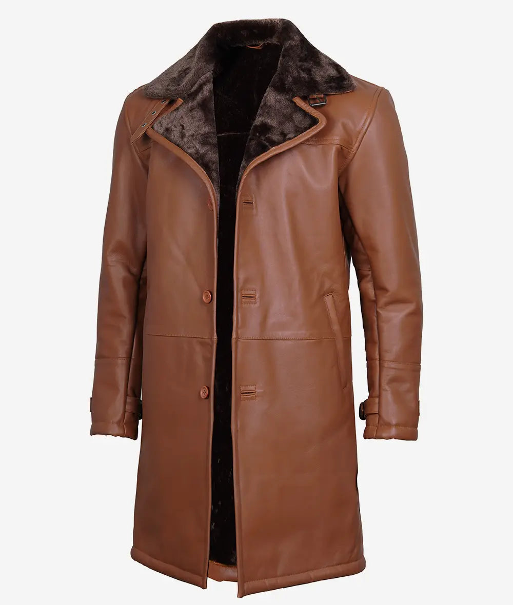 Men's Shearling Brown Leather Coat - Winter Coat image 1